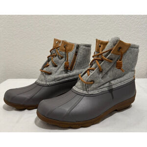 Sperry Womens Saltwater Emboss Wool Fleece Duck Style Boots Size 10M Gray